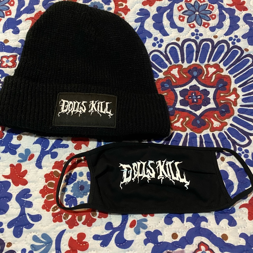 Dolls Kill Brand Name Beanie and Face Mask